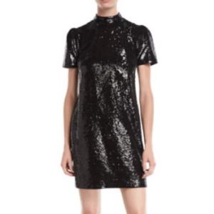 NEW MICHAEL Michael Kors Women's Black Sequin Mini Mock Neck Party Dress Small